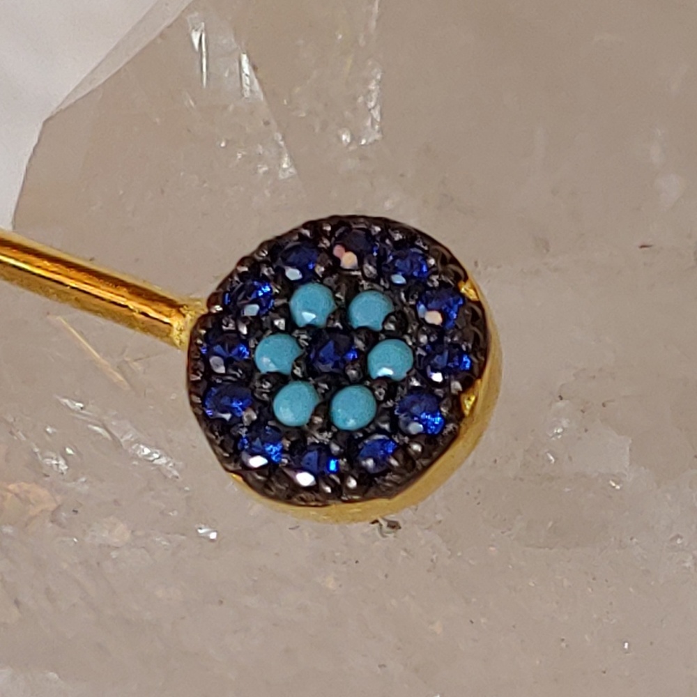 Dainty Italian Gold Sterling Teal Bangle Bracelet - Picture 6 of 8